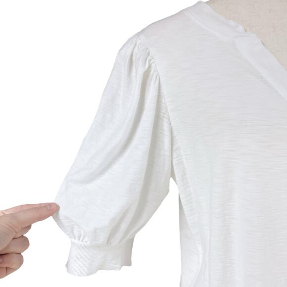 NATION LTD Lou Peasant Top 100% Pima Cotton Puff Sleeve V-Neck Tee White Size L - Picture 4 of 8